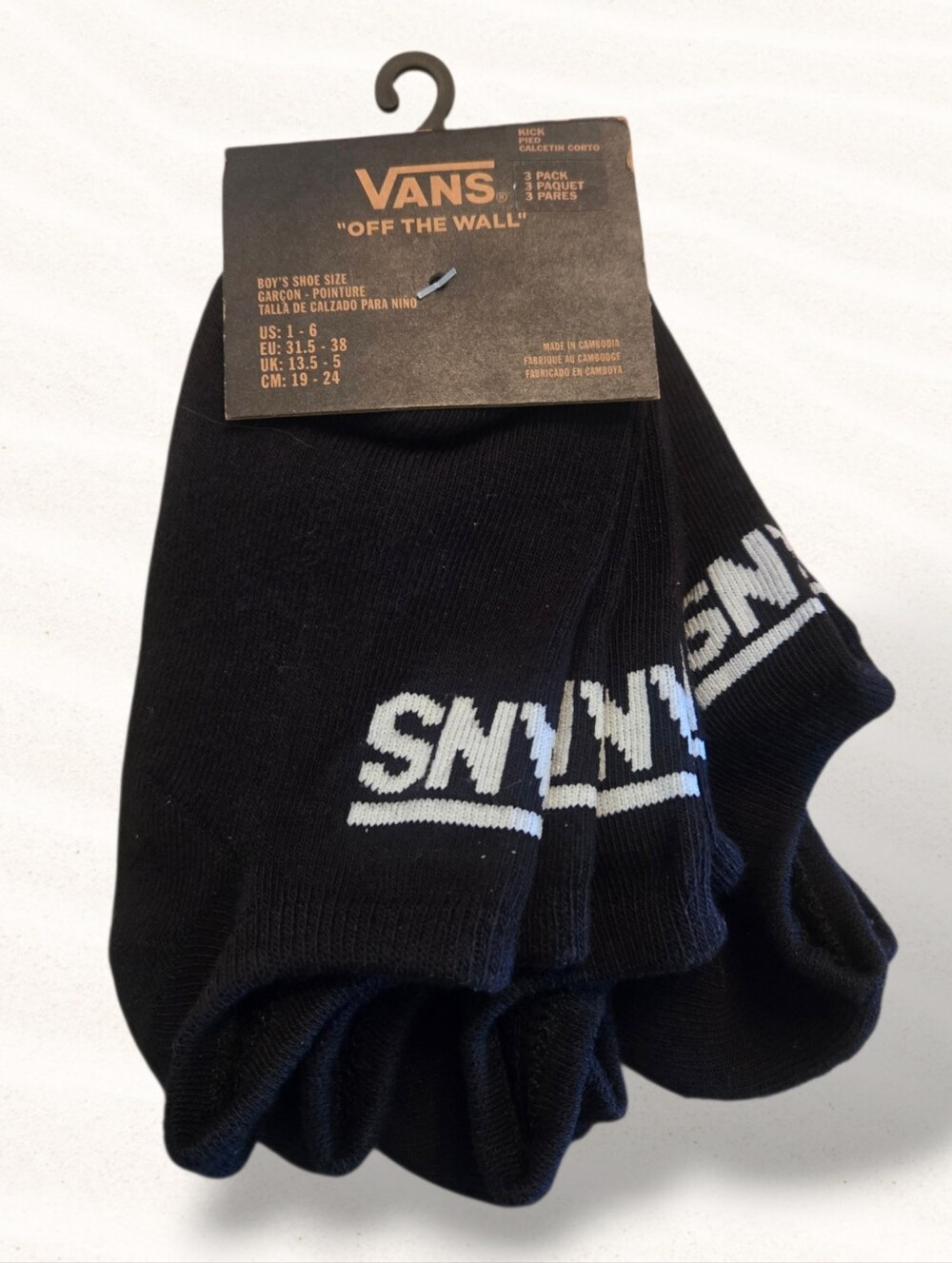 VANS Kids Classic Off The Wall Black Socks Size 1-6